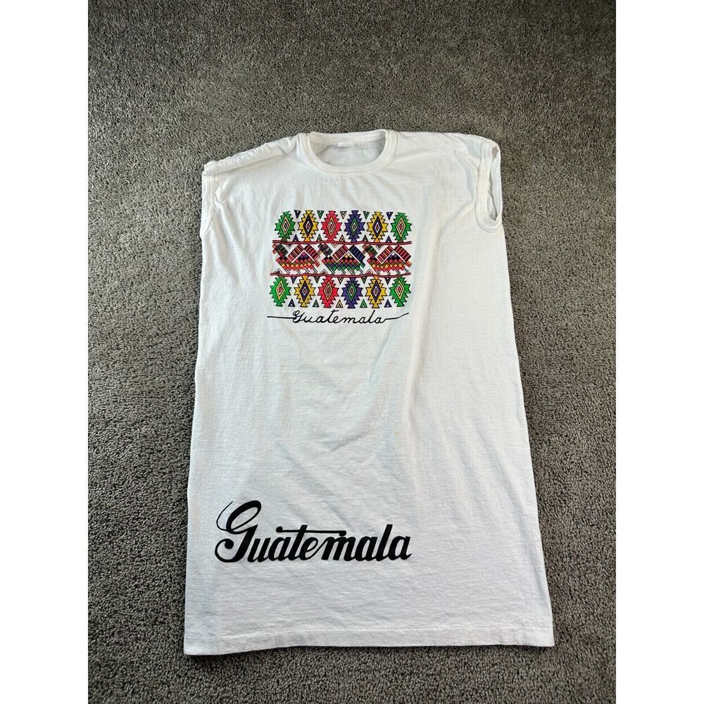 VINTAGE Guatemala Shirt Womens One Size White Beach Lounge Wear Cover Up FLAW